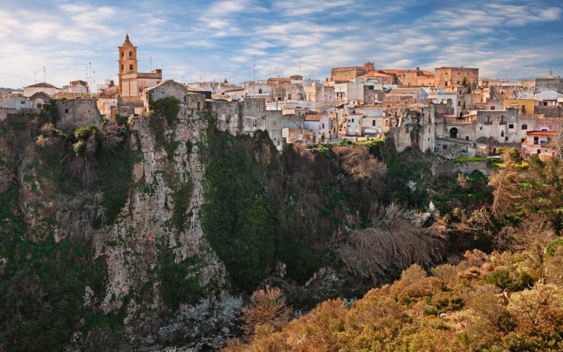 Laterza, Taranto, Puglia, Italy: picturesque landscape of the town over the canyon in the nature park Terra delle Gravine